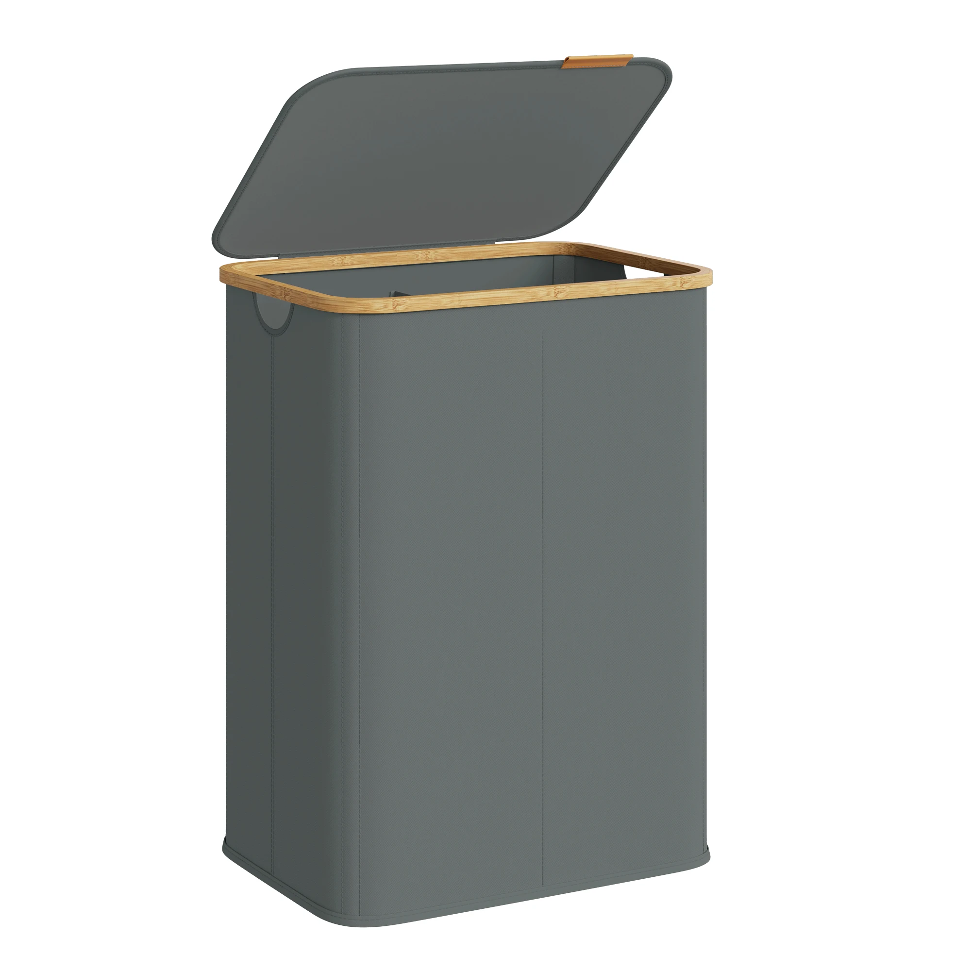 SONGMICS Cesto de Ropa con Tapa, Recogedor de Colada con 2 Compartimentos, Tejido de Oxford, Plegable, Marco de Bambú, Lavadero, Dormitorio y Salón, 140 L, 52 x 38,5 x 70,5 cm, Gris Pizarra