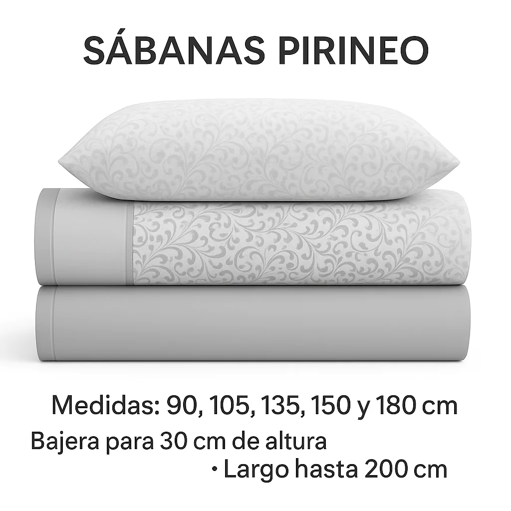 Juego de sábanas pirineo invierno 120 g – Isabelle Gris bajera 30 cm + largo 200 cm – camas 90 | 105 | 135 | 150 y 180 cm| Mercatienda.es