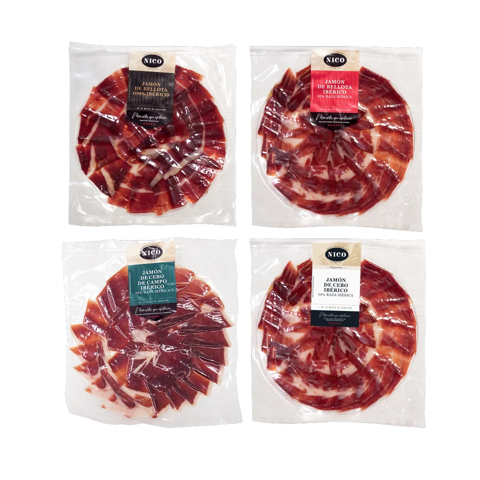 NICO Jamones - PACK DE CATA IBÉRICA. Diferentes variedades de Jamon Premium . Cortados y listos para degustar.