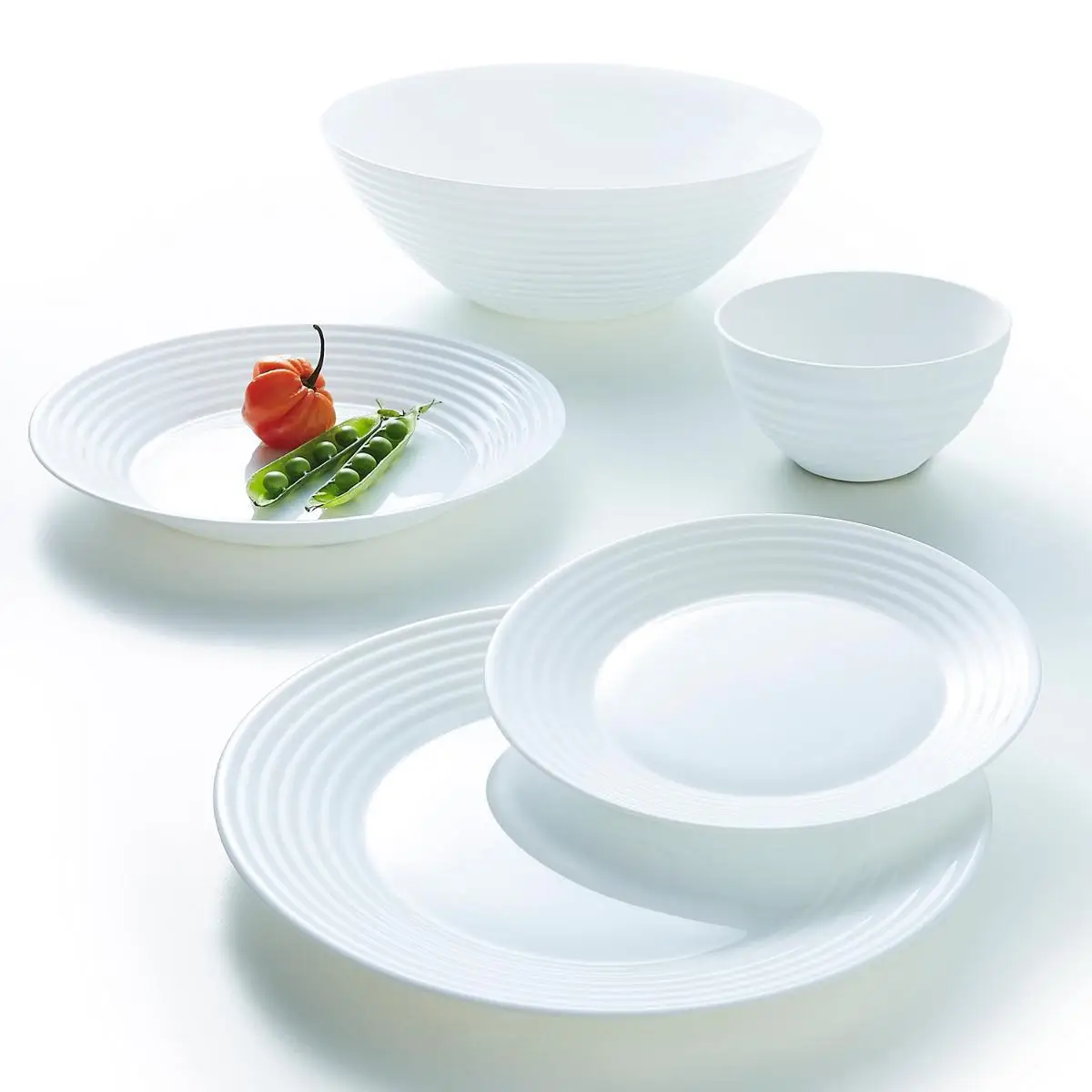 LUMINARC Harness Opal Tableware 12 Pcs-4 People White Glitter Easy to Clean Eco-Friendly Tempered Glass extra Tough Healthy 100% Material Hygienic 100% Non-Porous Long Lasting Microwaveable, suitable refrigerator 4 flat plates 25cm