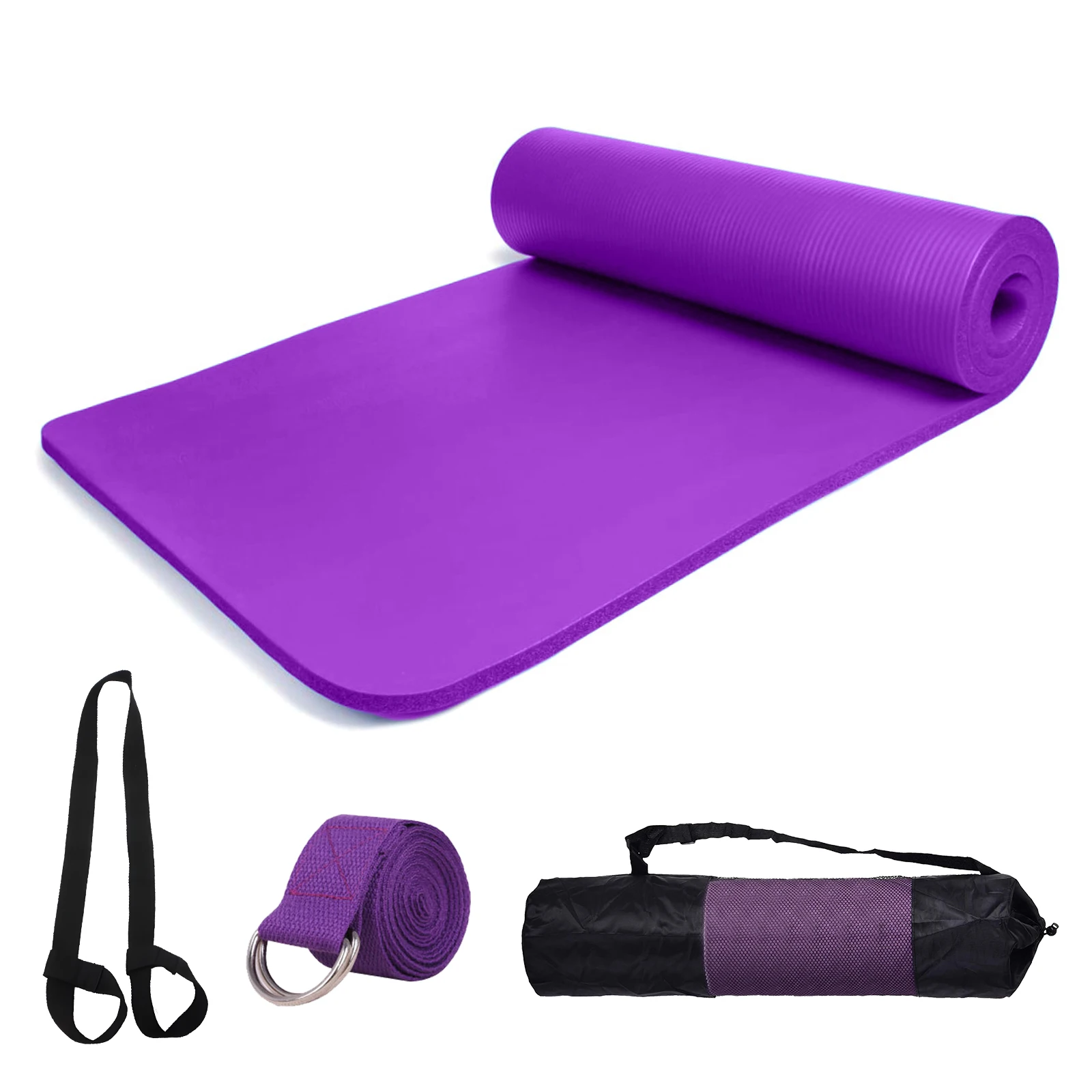 Dicke Yogamatte, rutschfeste Pilates-Matte, 180 x 60 x 10 cm, NBR-Yogamatte mit Riementasche und Yogaband