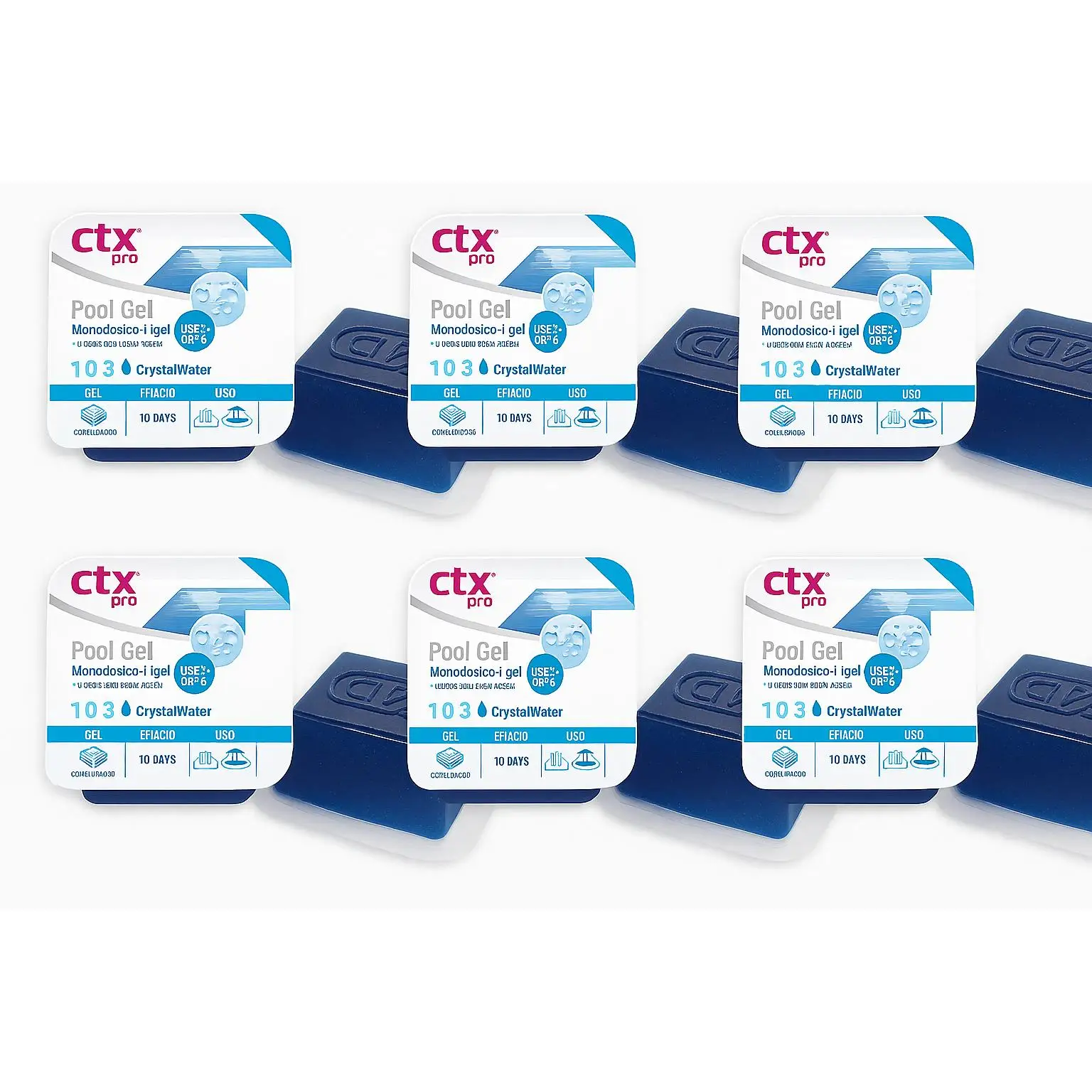 CTX39 - Pack 6 uds. Pool Gel Floculante Monodosis para Piscina | Agua Cristalina | Mejora Filtración y Aumenta Eficacia del Cloro | 90g | Tableta en Gel de Disolución Lenta | Fácil Uso | 1 Dosis para 50-60 m³