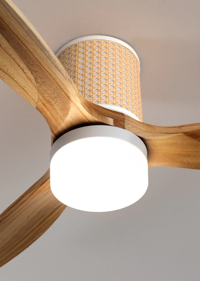 Create - 40w silent ceiling fan ø132 cm with led light on body and lamp - wind calm rattan