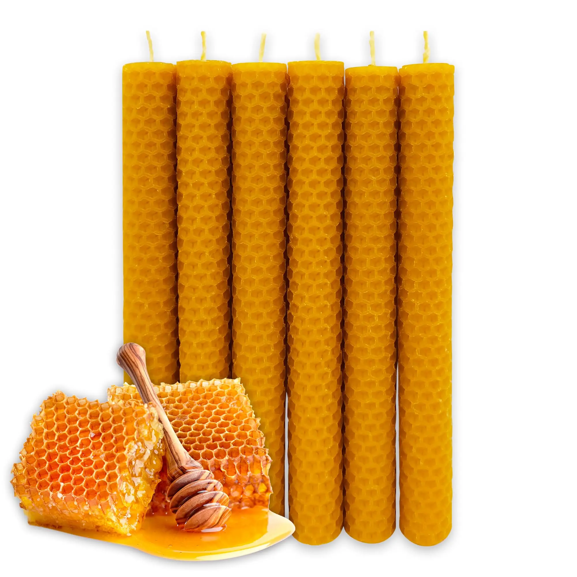 LAMARE Natural bee honey candle 100% pure beeswax-Ideal Ritual days 11 and 22 - (Pack of 6, 20 cm length-2 cm diameter)-Spanish origin-without paraffin-artisan and natural 100%