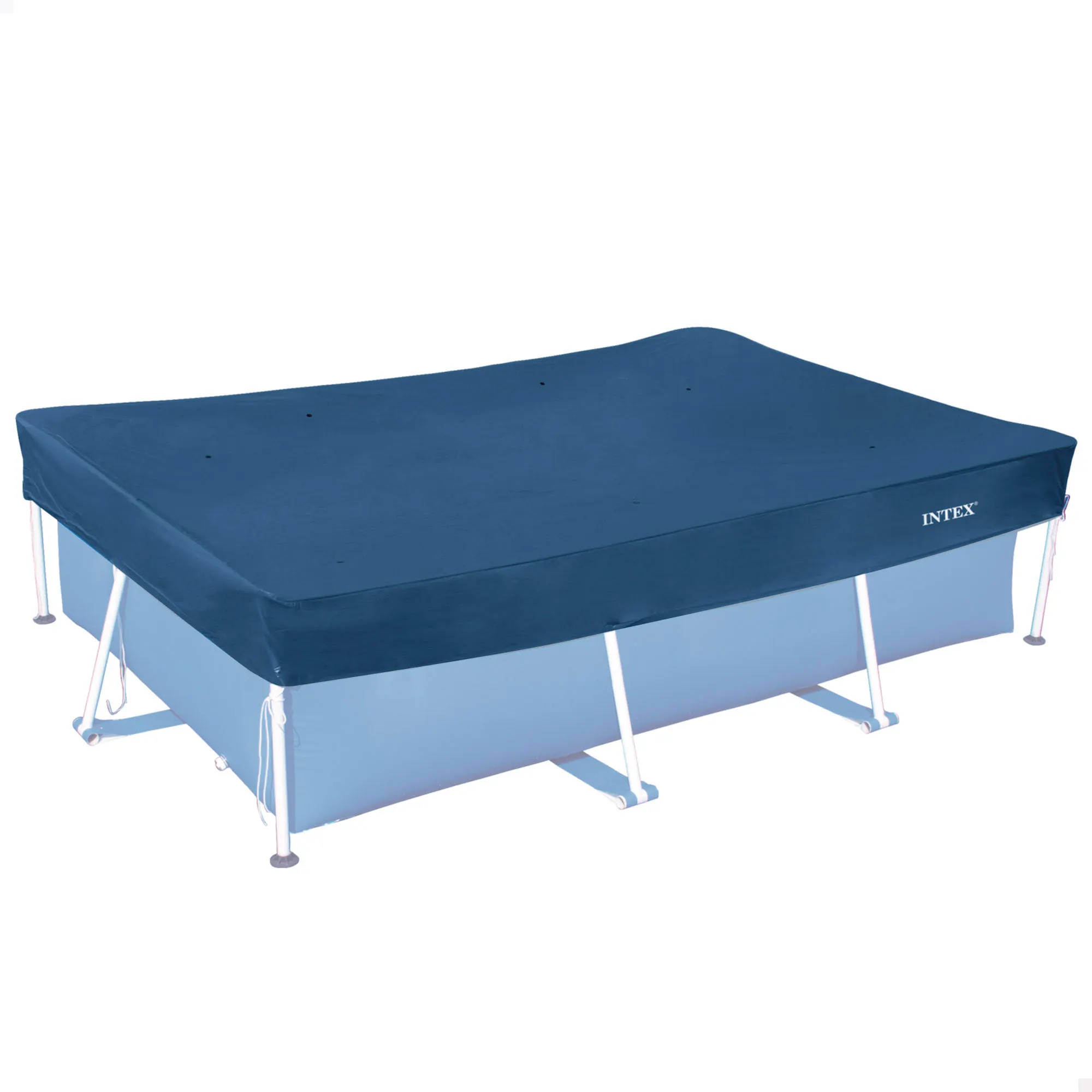 INTEX - Cobertor para piscina rectangular, azul oscuro, agujeros de drenaje, cordón agarre, voladizo 20 cm, funda de piscinas, lona para colocar piscina, cubre piscinas rectangular