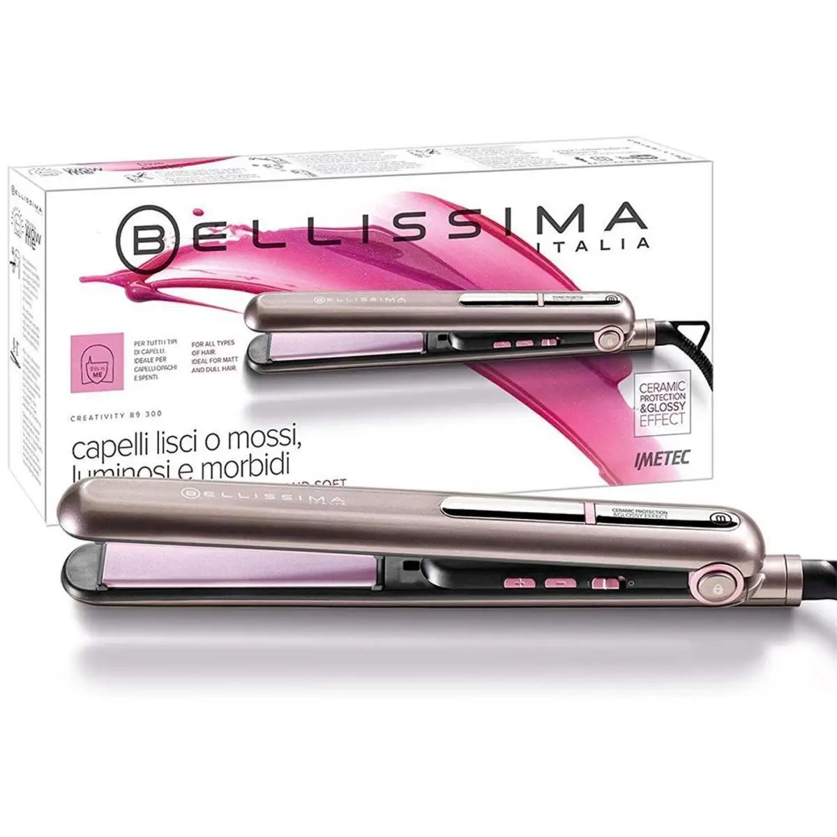 Bellissima B9 300 - Plancha de Pelo para Alisado y Ondas, Revestimiento Cerámico, Temperatura Regulable 150-230°C, Calentamiento Rápido