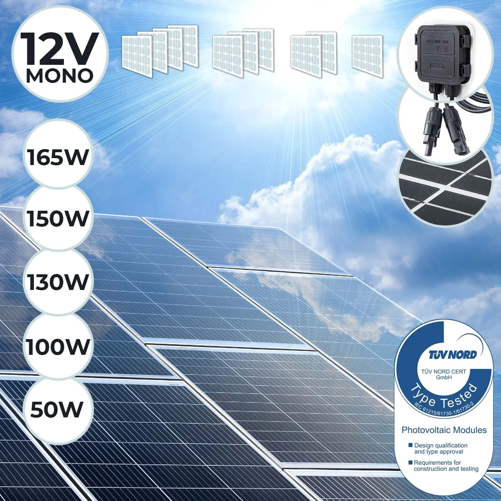 Monocrystalline solar Panel, various models according to Power, for 12 v battery, set Choice, solar panel, solar Power, Yangtze Power