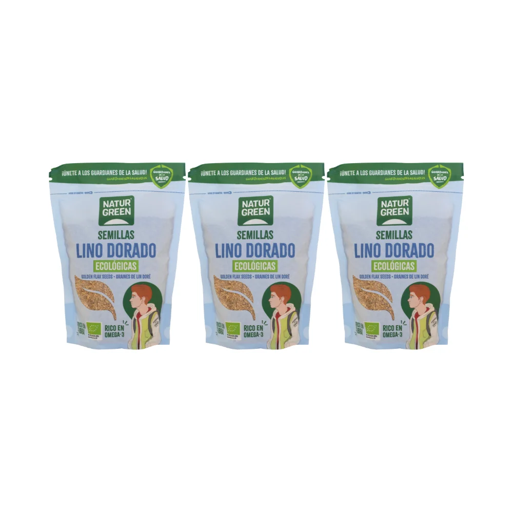 Pack 3x NaturGreen Lino Dorado Bio 500 g - Semillas de Lino Ecológico Rico en Omega-3 y Fibra Saludable