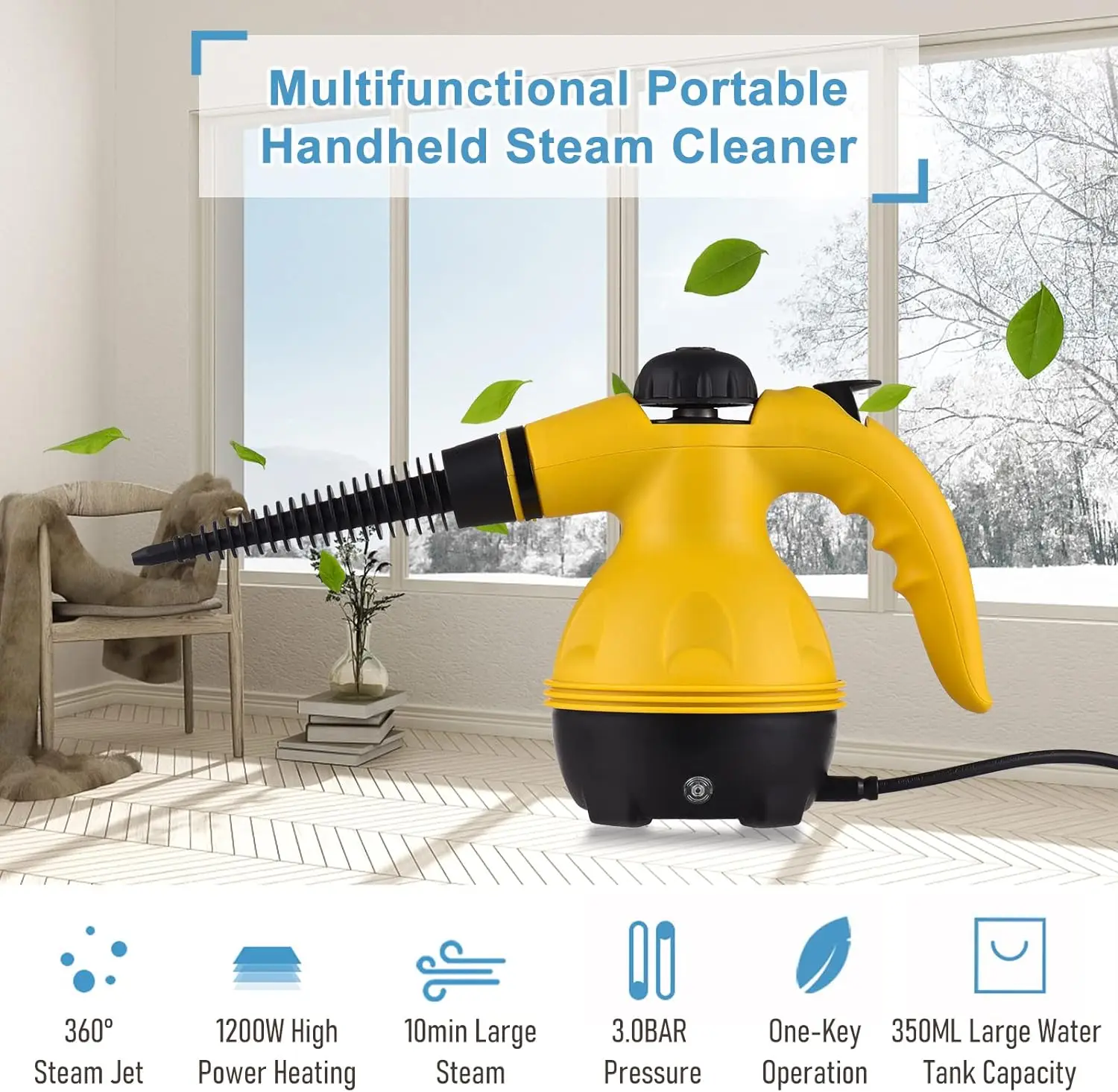 1000W high pressure steam cleaner 6 heads and 3 accessories hand steamer cleaning Kit 350ml 30 Gr/min -WIAAM,AM3