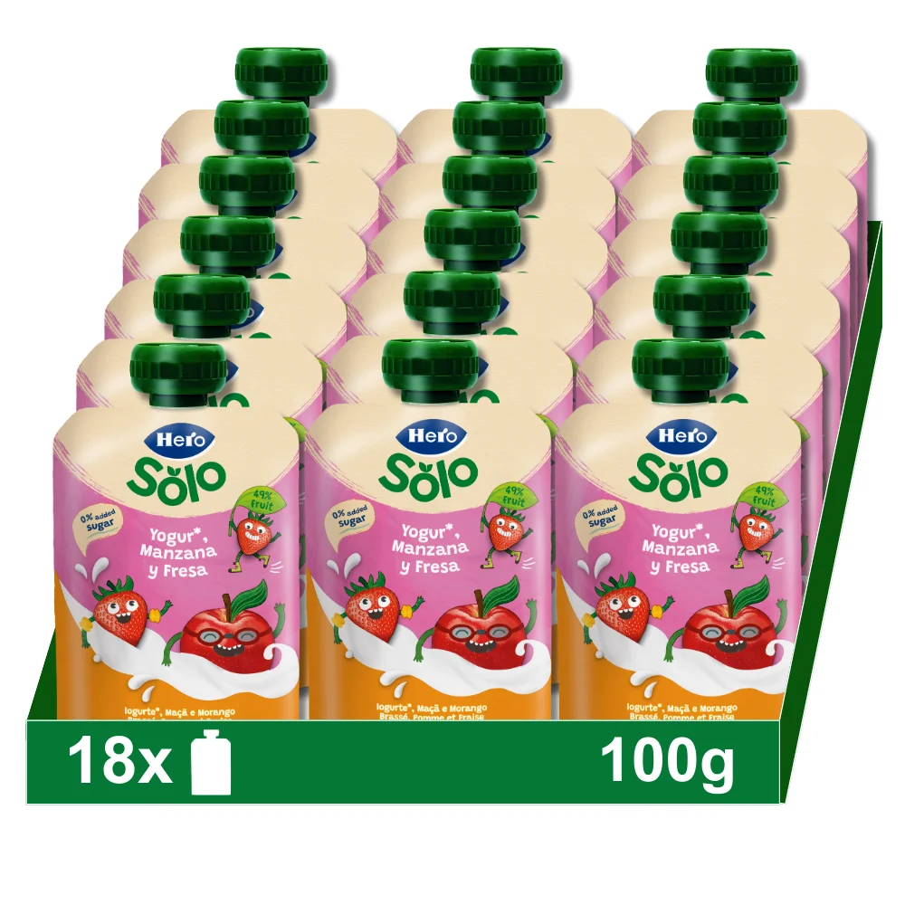 Bolsita Hero Yogur con manzana y fresa, 18x100g