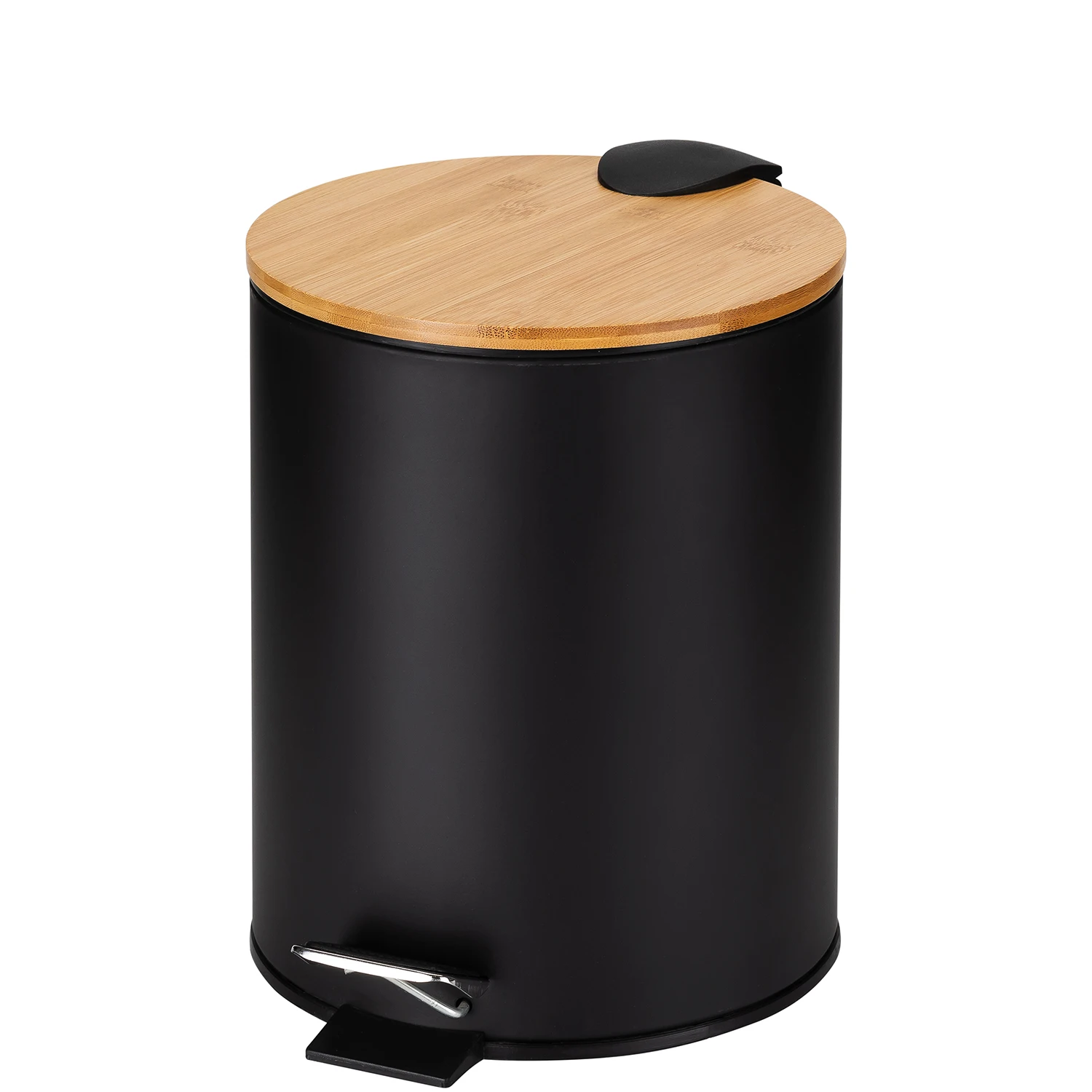 Papelera acero inoxidable 5l. con pedal tapa madera negra 20x28cm