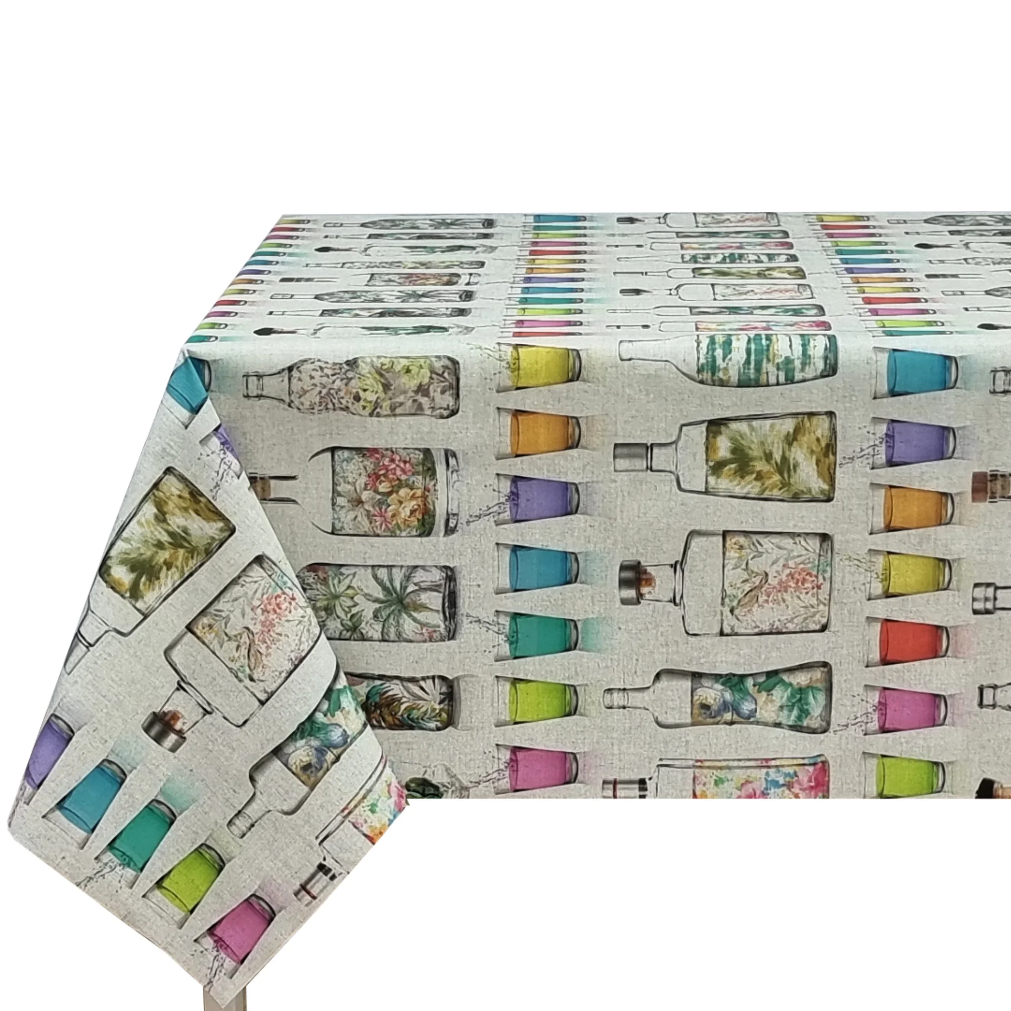 Mantel tela textil resinado suave, rectangular, Ideal para el hogar, Cocina, Comedor, Jardin, Balcon, Salon y picnic. Fácil de limpiar, Impermeable Estilo moderno,Multicolor Botella,