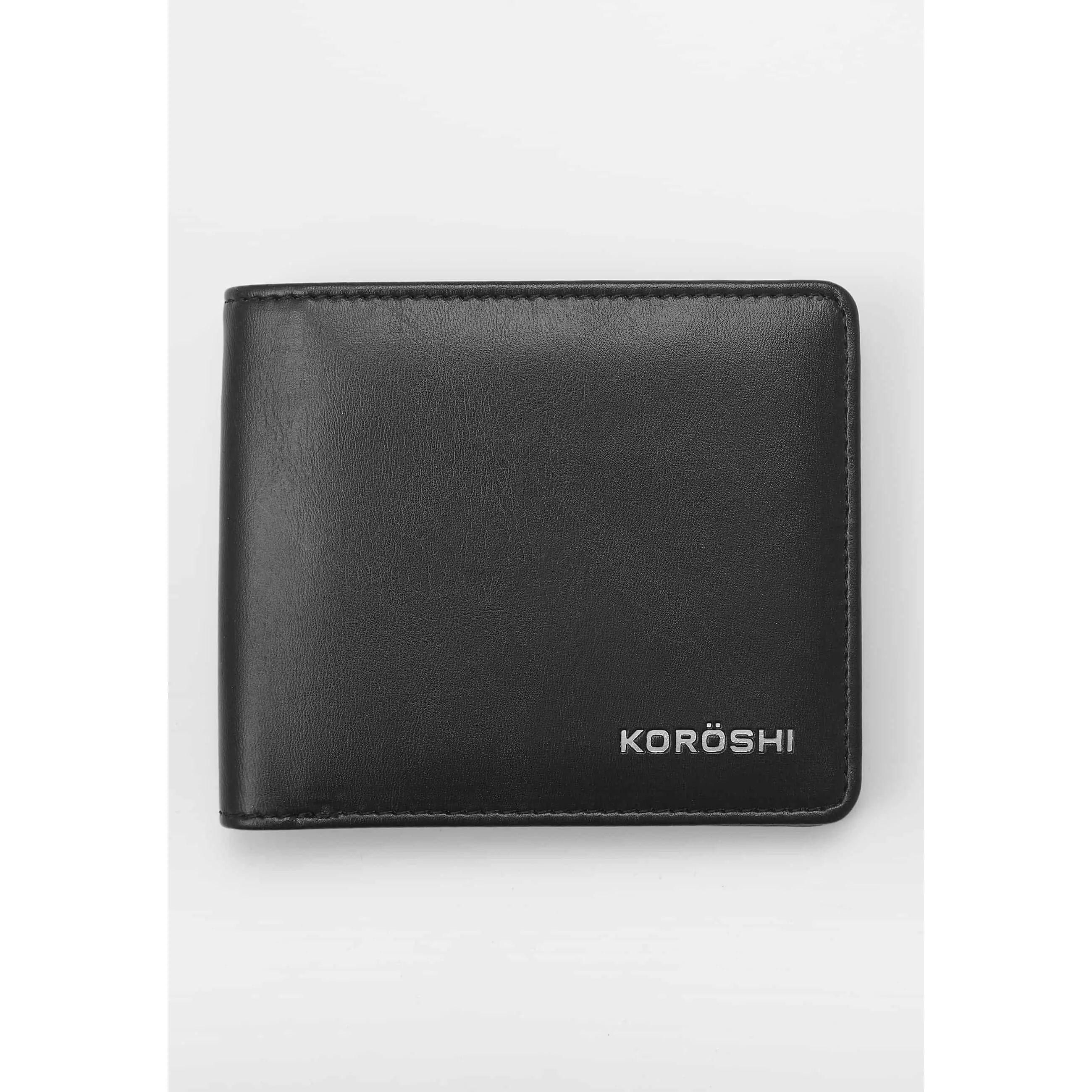 Koroshi Cartera tipo billetera de corte liso con dos compartimentos para billetes y seis para tarjetas color negro para hombre | Ropa Casual