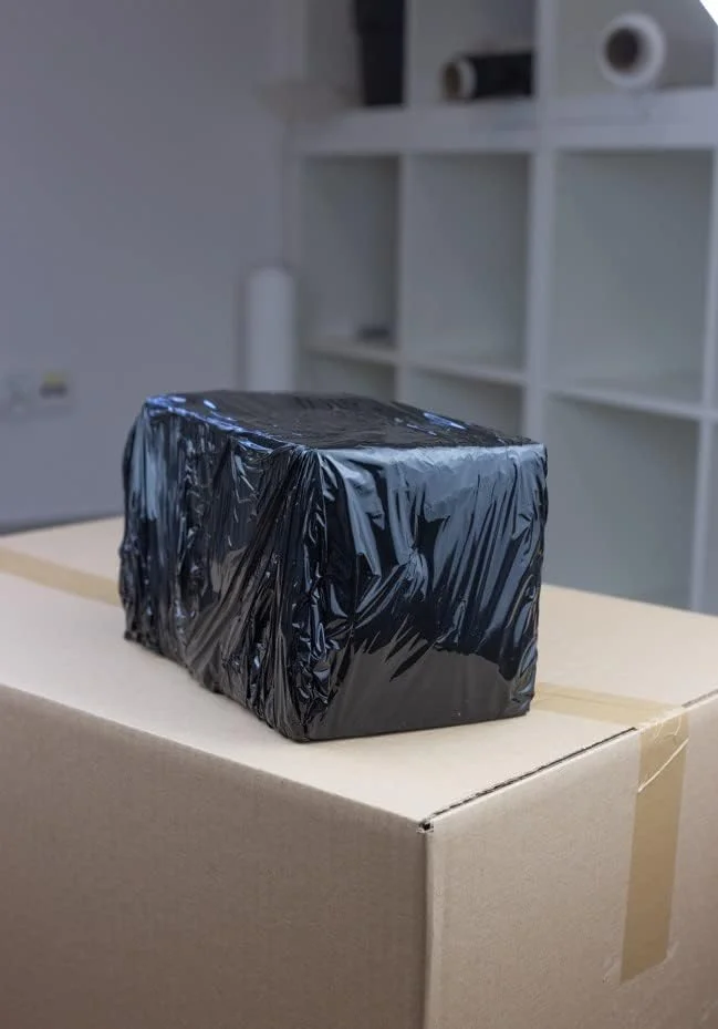 Transparent or Black Film for Packing 50cm X 200m, 23 Microns Paper Roll Resistant Plastic Film with High Elasticity for Moving and Shipping (Black Packaging Film, 6 Rolls)
