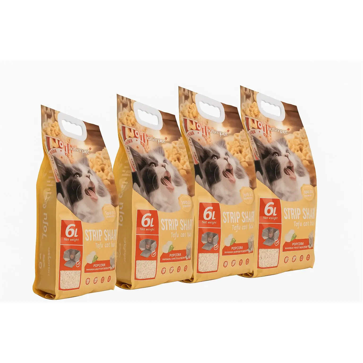 4 UNIDADES ARENA SUPER TOFU PREMIUM  AROMA A PALOMITAS DE MAIZ (6 LITROS,2,6KG) + REGALO ADICIONAL VARIADO + MOCHILA