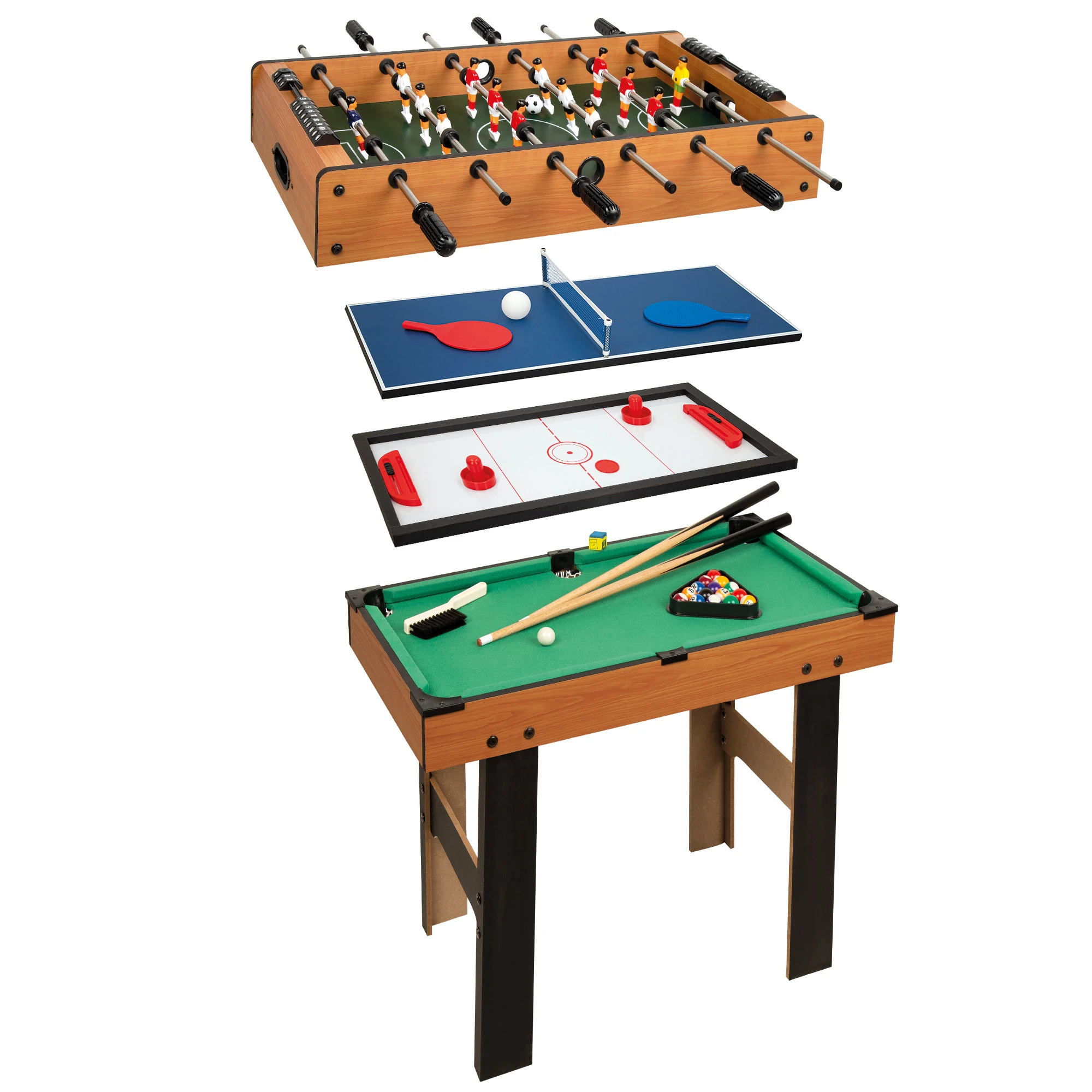 CB Games - Mesa multijuegos 4 en 1 con patas, futbolín, billar, hockey y ping pong para niños y adultos, juego completo, 2 jugadores, 87x43x73 cm, +6 años