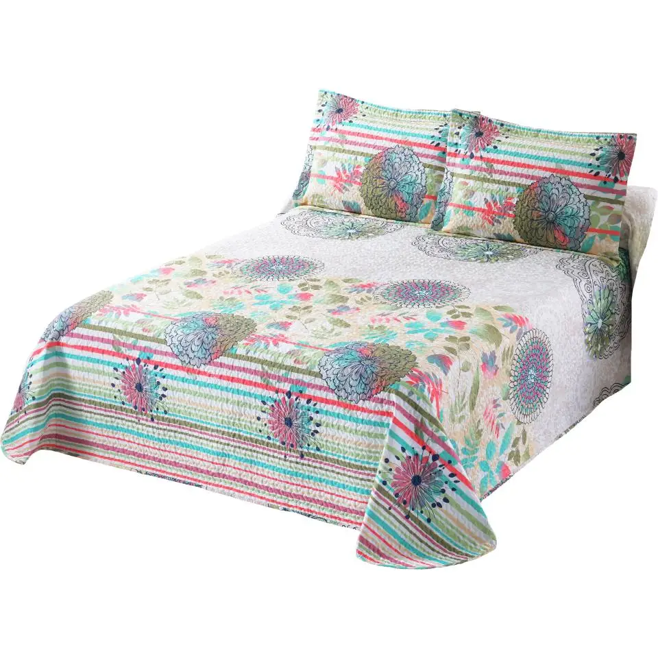 Novotextil - Summer Printed Bouti Quilt - 100% Cotton Bedspread - Includes 2 Cushion Covers 50X70