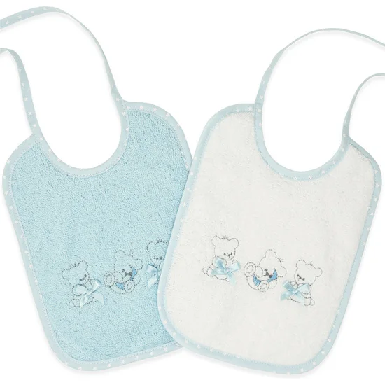 DUFFI BABY - BABERO BORDADO RIZO + TELA 100% ALGODÓN (2 PIEZAS) 20X25 CM -Babero Tela Suave para Bebé  - Babero Material Fácil Limpieza  Para Bebé - Babero Estampados Divertidos Para Bebés - Babero