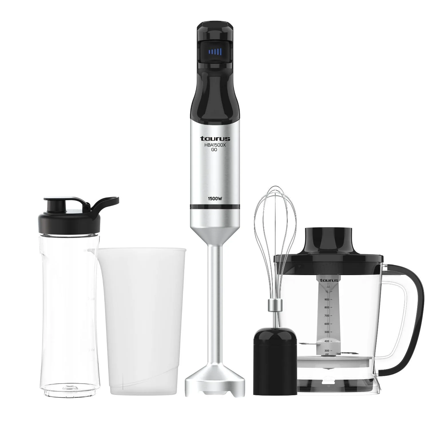 Taurus - Batidora de Mano HBA1500X GO. Color Metálico. Potencia 1500W. Acero Inoxidable. Incluye Botellín Portatil y Accesorios. Diseño Ergonómico