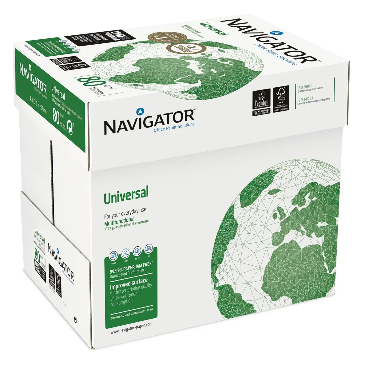 Paper A4 NAVIGATOR 80 GR. Box of 5 packs 500 sheets