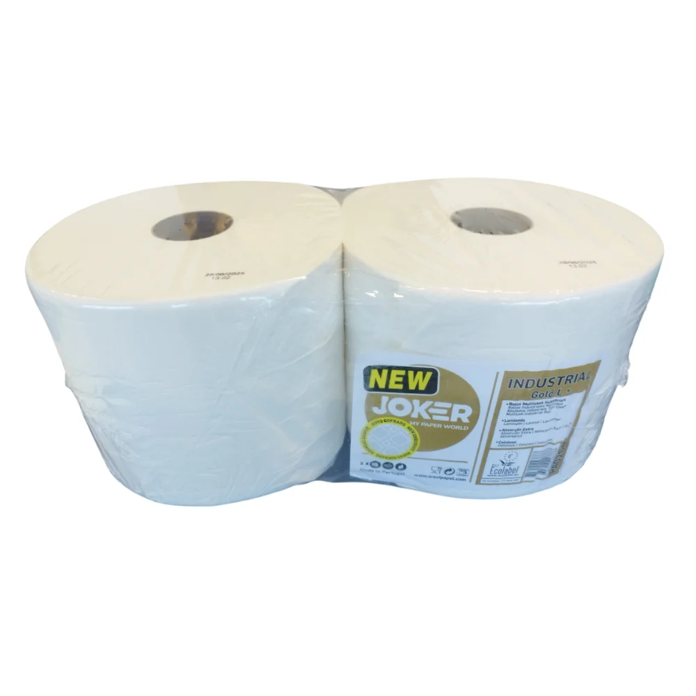 Plasacar S.L.-Papel Industrial Secamanos Gofrado Celulosa Virgen Peso Bobina 2,2 kg. ref Joker  (Pack 2 unid)