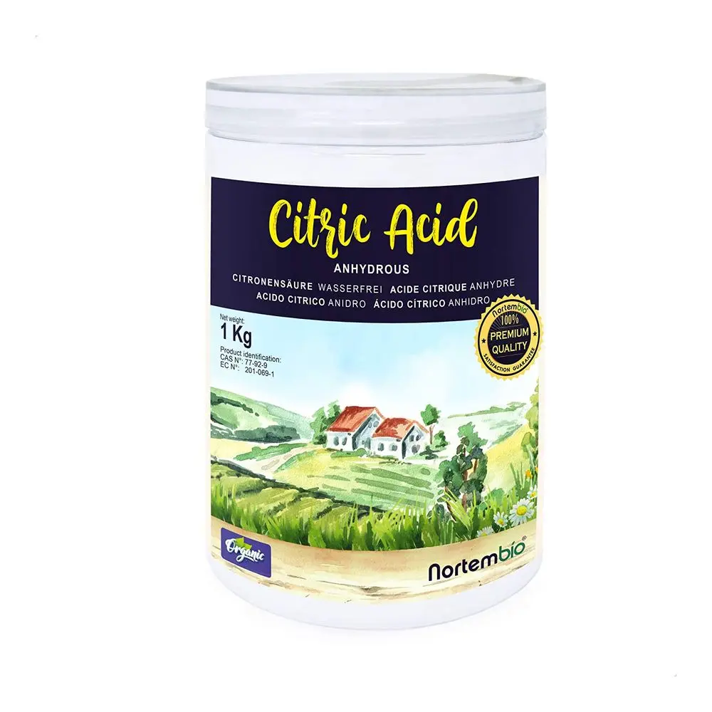 Nortembio ecological citric acid 1Kg. Citric acid anhydrous powder. Pure 100% input. Multipurpose Cleaner. Ecological cleaning.