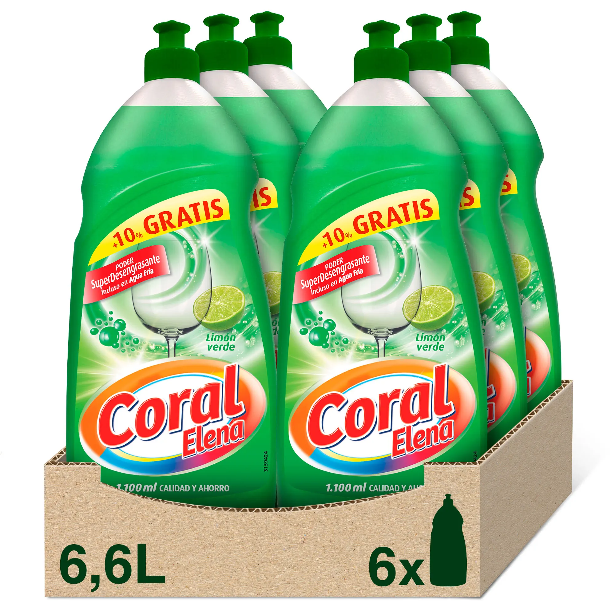 Coral Elena Detergente lavavajillas a mano - Pack 6x1100ml