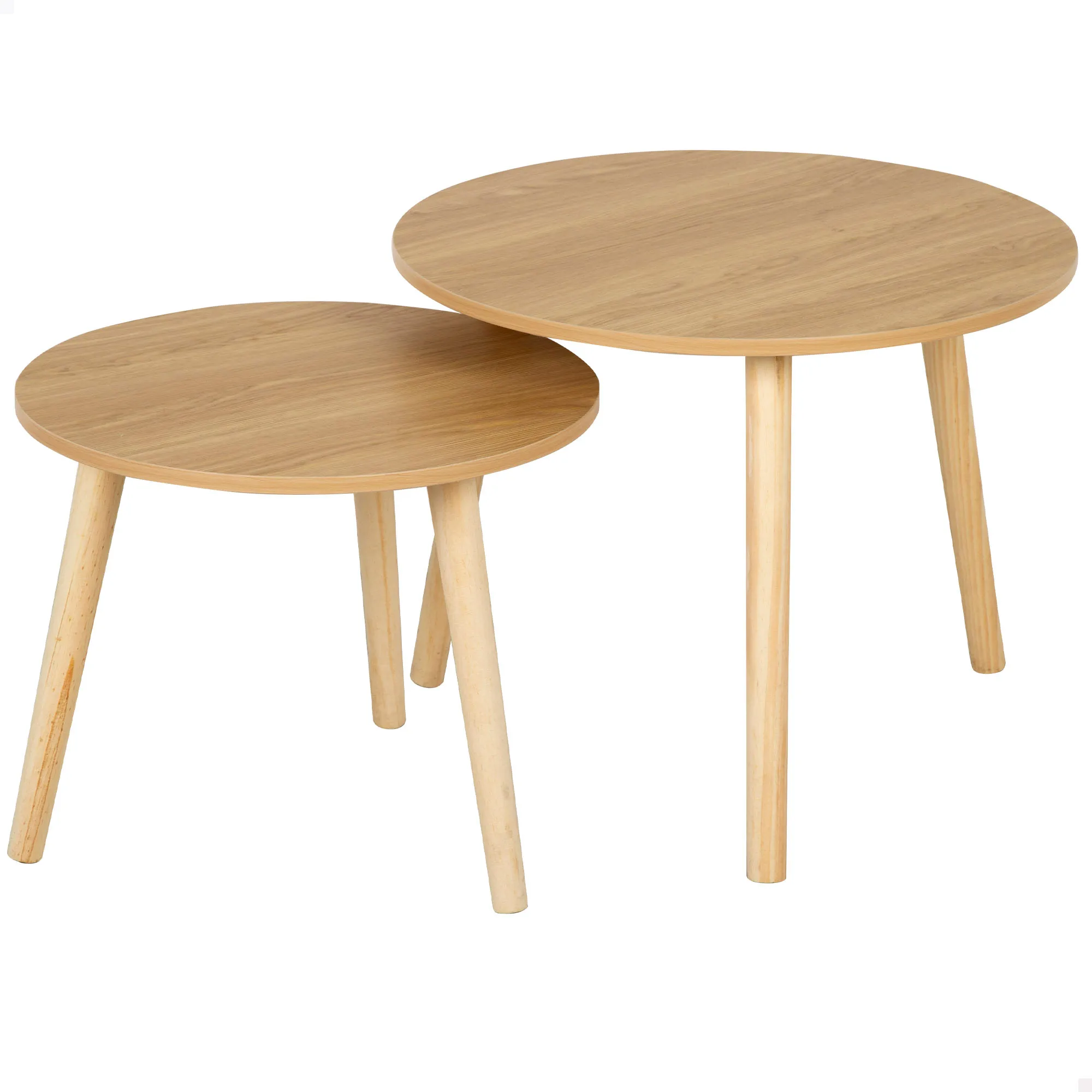 Max Home - Set de 2 mesas auxiliares, tipo nido, patas de madera natural, diseño moderno, para salón, comedor, oficina