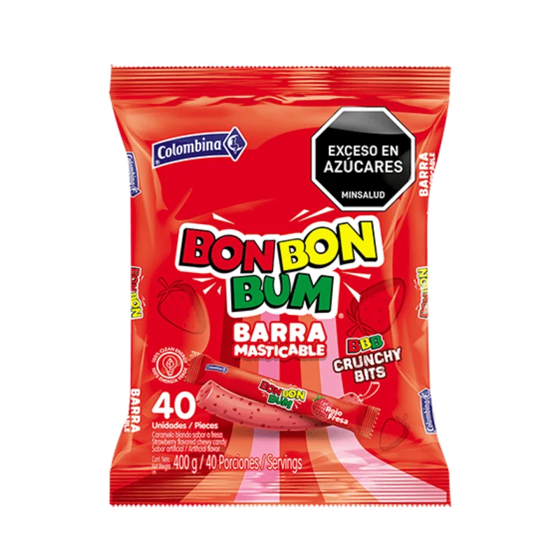 BARRAS MASTICABLES FRESA BON BON BUM BOLSA 40 UNDS FIESTA COLOMBINA