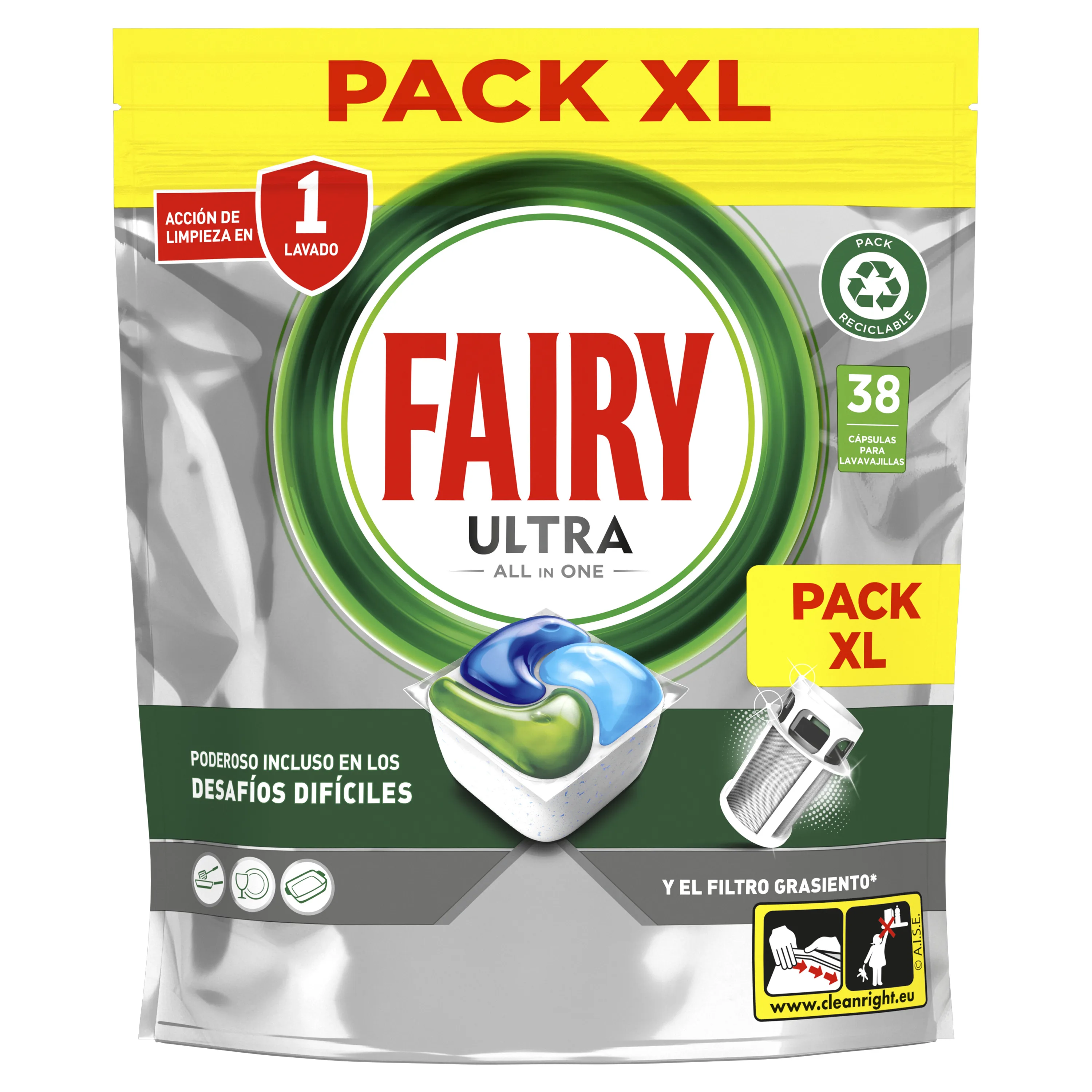 Fairy Platinum Normal, Cápsulas De Lavavajillas Todo En Uno, 38 Cápsulas, Para Los Restos Más Difíciles, Limpia Incluso La Grasa De Los Filtros