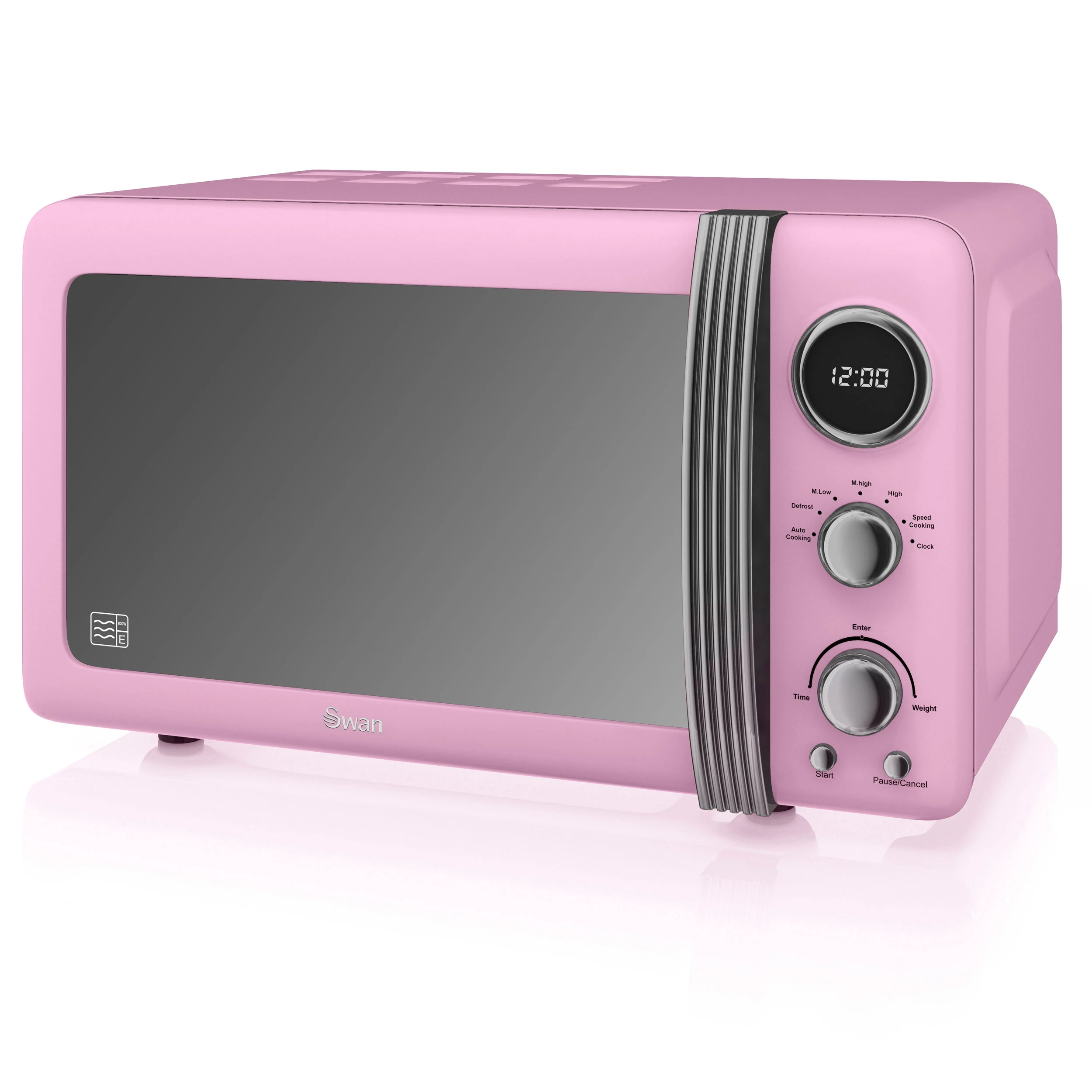 Swan sm22030lpneu retro digital microwave 20l, 5 power levels, defrosting function timer 60 min, 800w, pink