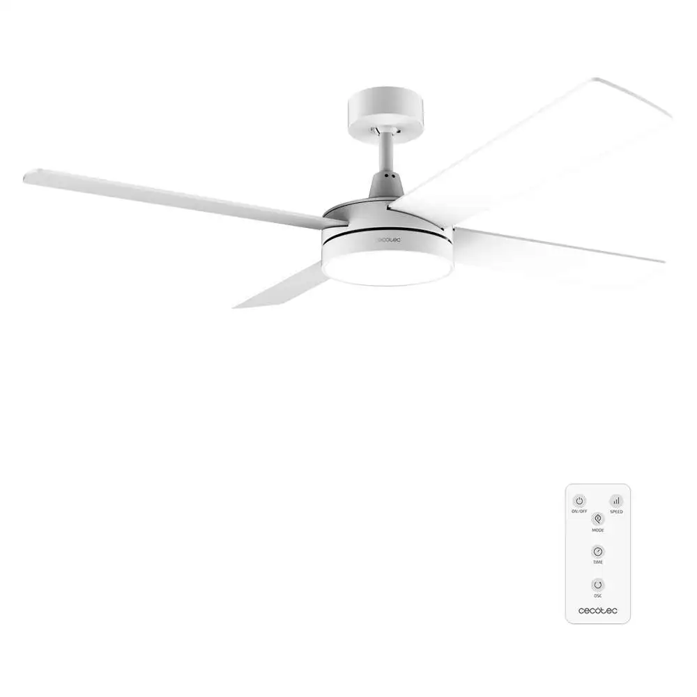 Ventilador de Techo Cecotec EnergySilence Aero 5200 White Line 52" con Luz LED de Bajo Consumo, Silencioso y Eficiente | 65 W, Modo Verano-Invierno, 