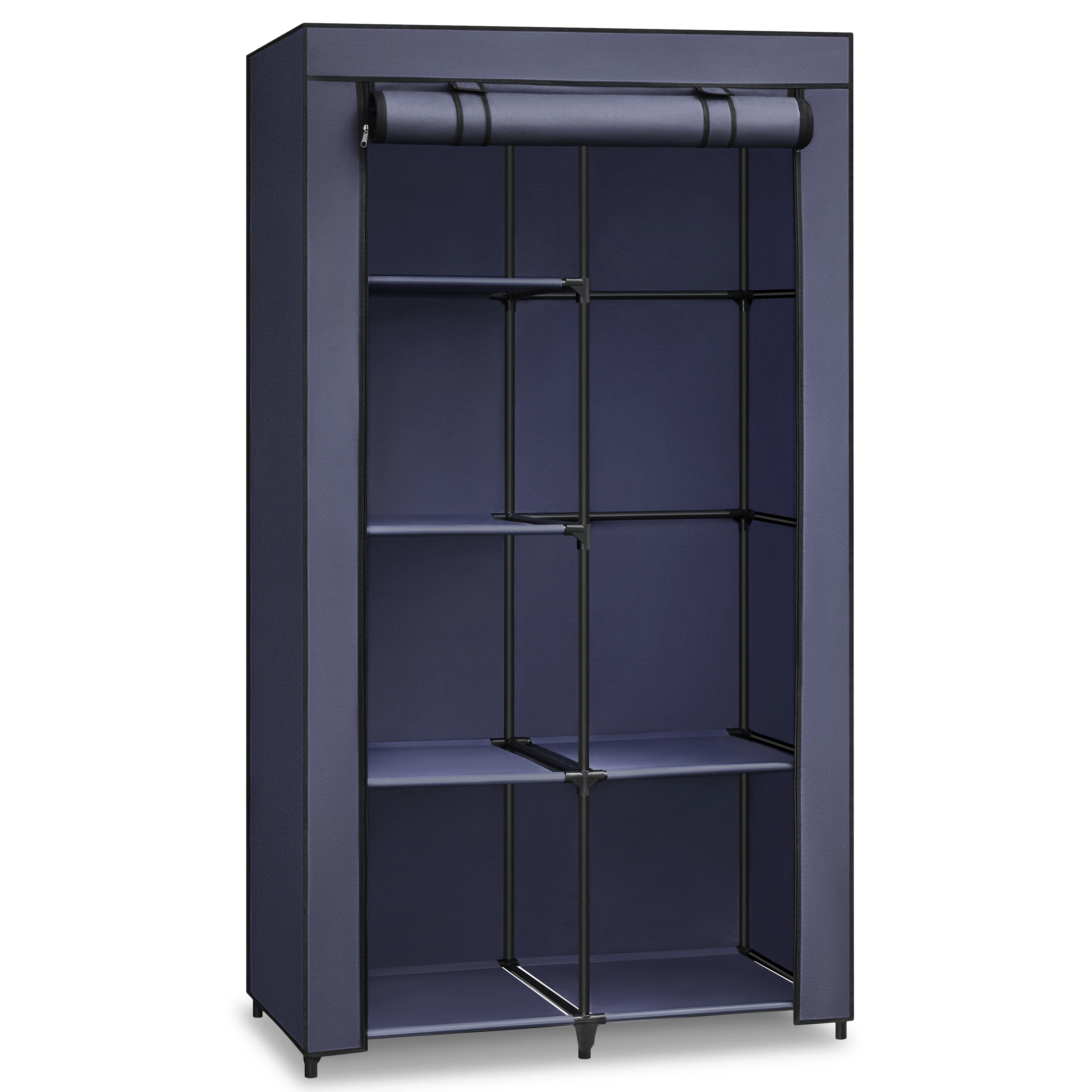 SONGMICS Armario de Tela, Armario de Ropa, con 1 Barra Colgante, 6 Estantes, Tela no Tejida, Marco de Metal, 45 x 88 x 168 cm, para Dormitorio, Pasillo, Azul Oscuro/Gris/Negro/Verde Oliva