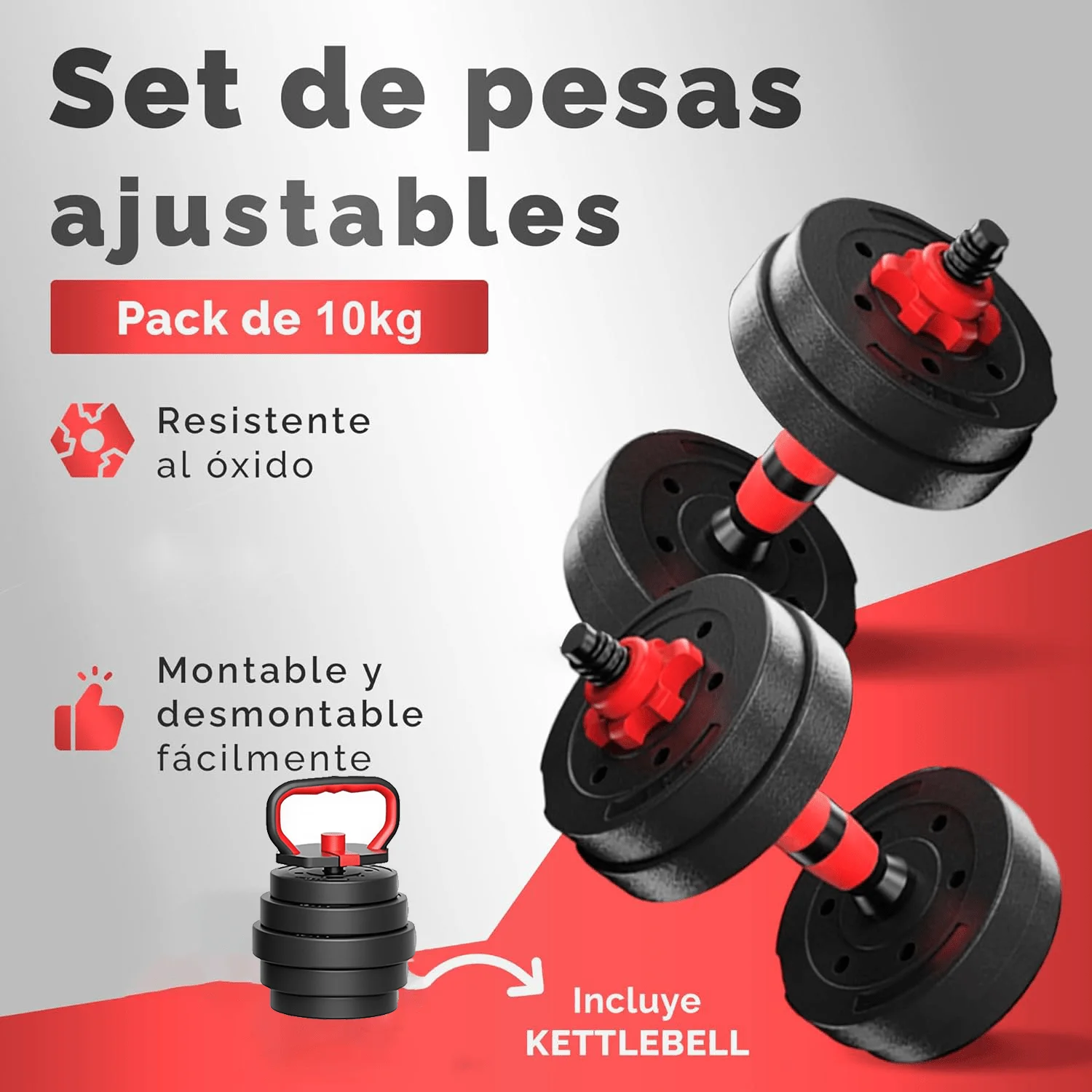 Decodeko adjustable kettlebell dumbbell set with adjustable straight bar and non-slip dumbbells and bar with plates. #3