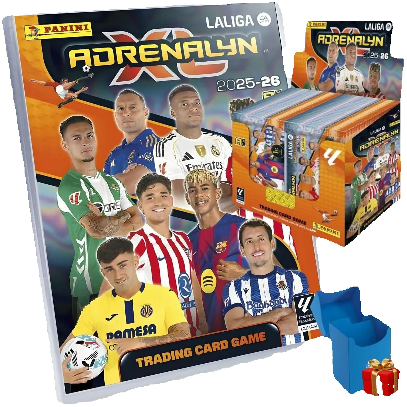 Panini ++ Adrenalyn La Liga 2025-26, Album + 50 sobres adiciones y cajita de Regalo para repetidas