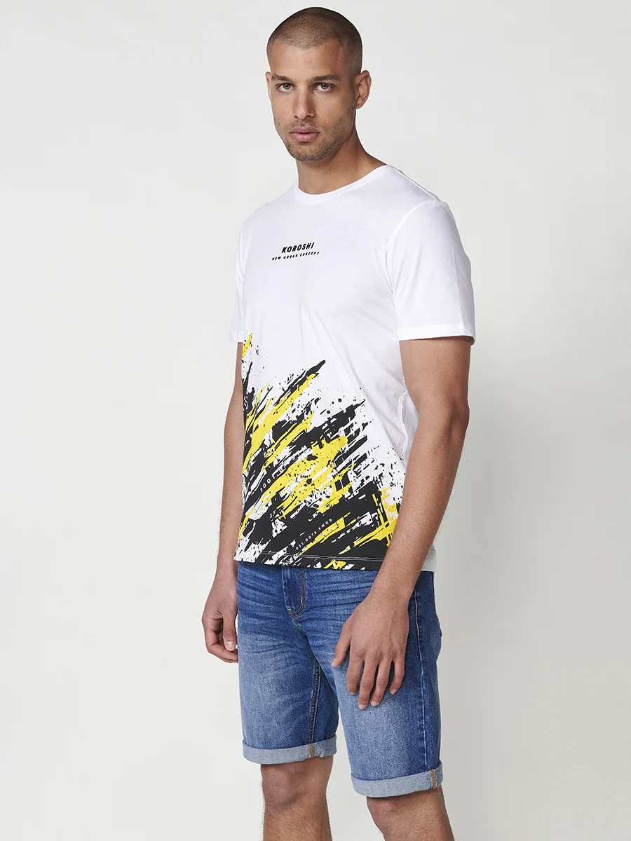 Koroshi Camiseta Hombre Manga Corta Cuello Redondo Estampada – Koroshi Blanco