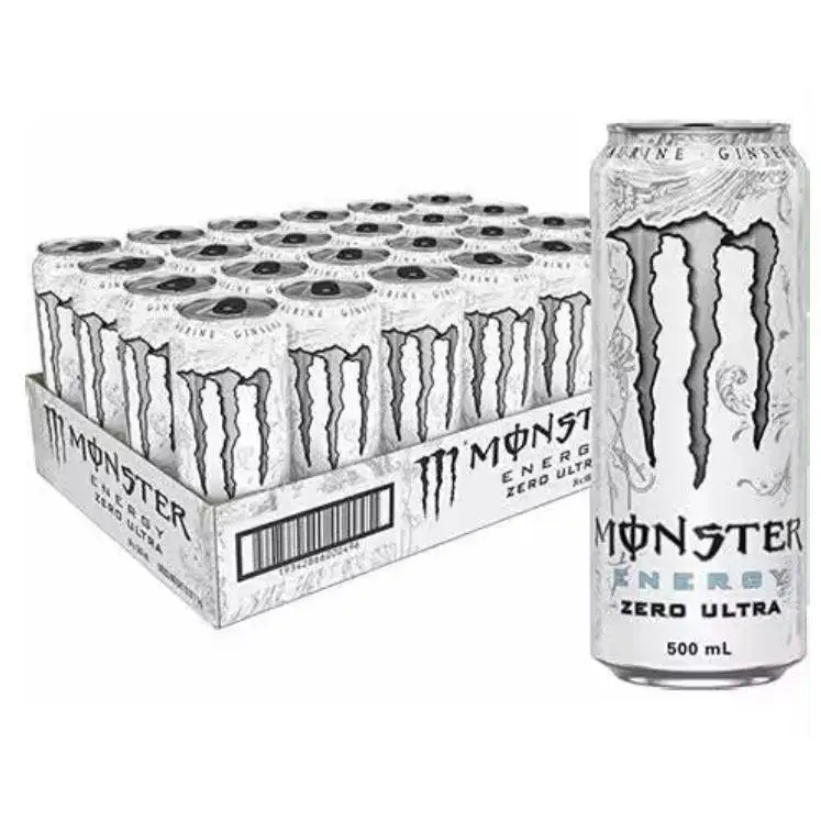 Monster Energy Ultra White Zero Bebida Energética Sabor a Multifruta, 500 ml, Pack de 24 Unidades, Orgánica y Sin Azúcar