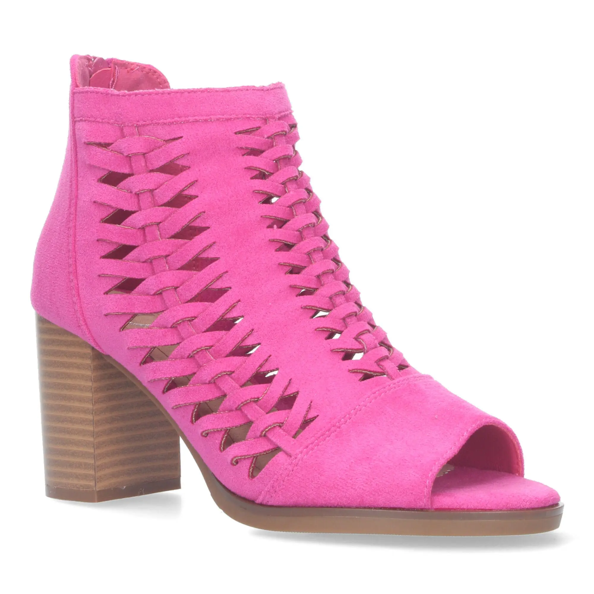 PuntoSalao Botines calados tacón cómodo para mujer color fucsia YZ23-117