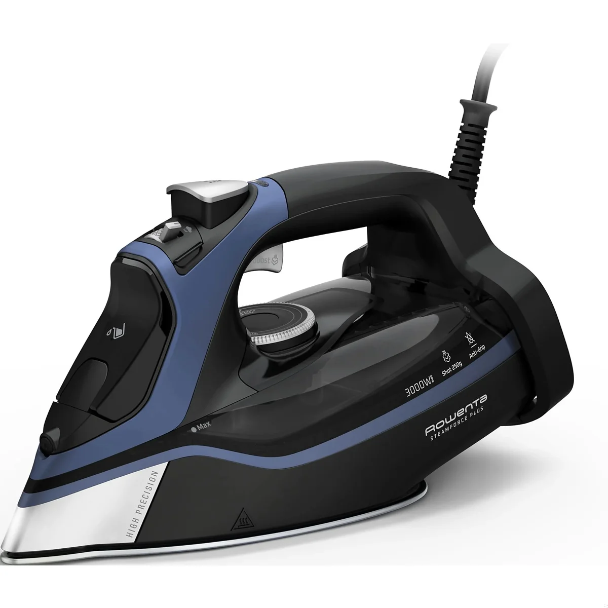 Plancha de Vapor Rowenta DW9411 Steamforce Plus, Regalo Quitapelusas Rowenta JA7002 Recargable, 3000 W, Golpe de Vapor 250 g/min, Depósito 0.35 Litros, Microsteam 400 HD Profile, Antigoteo, Antical, Vapor Vertical, Azul