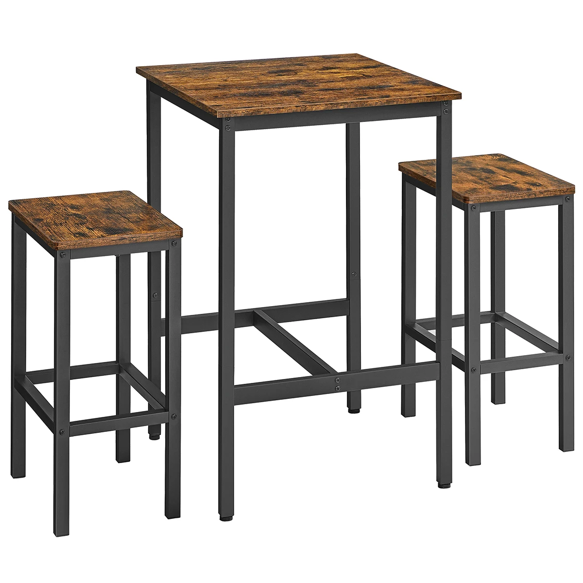 VASAGLE Mesa de Bar con Taburetes, Mesa Comedor con 2 Sillas, Mesa Cocina Pequeña, Taburetes de Barra, para Comedor, Cocina, Marrón Rústico y Negro 