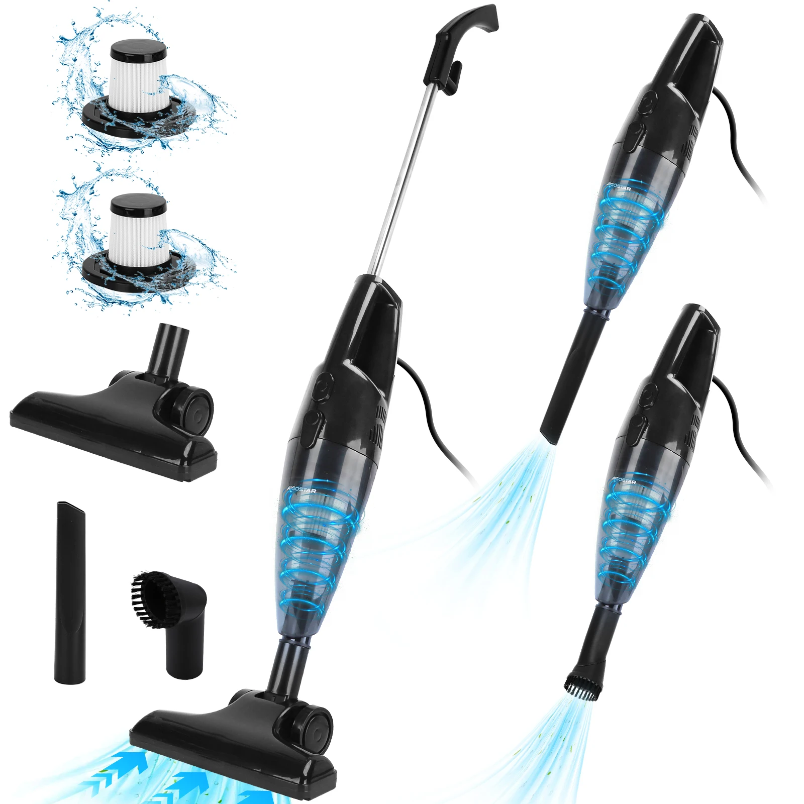 AIGOSTAR Aspiradora Vertical con Cable 2 en 1, Potente de 13 kPa. Suelo, Alfombra, Pelo de Mascota.(Capacidad de 1L, 600W)