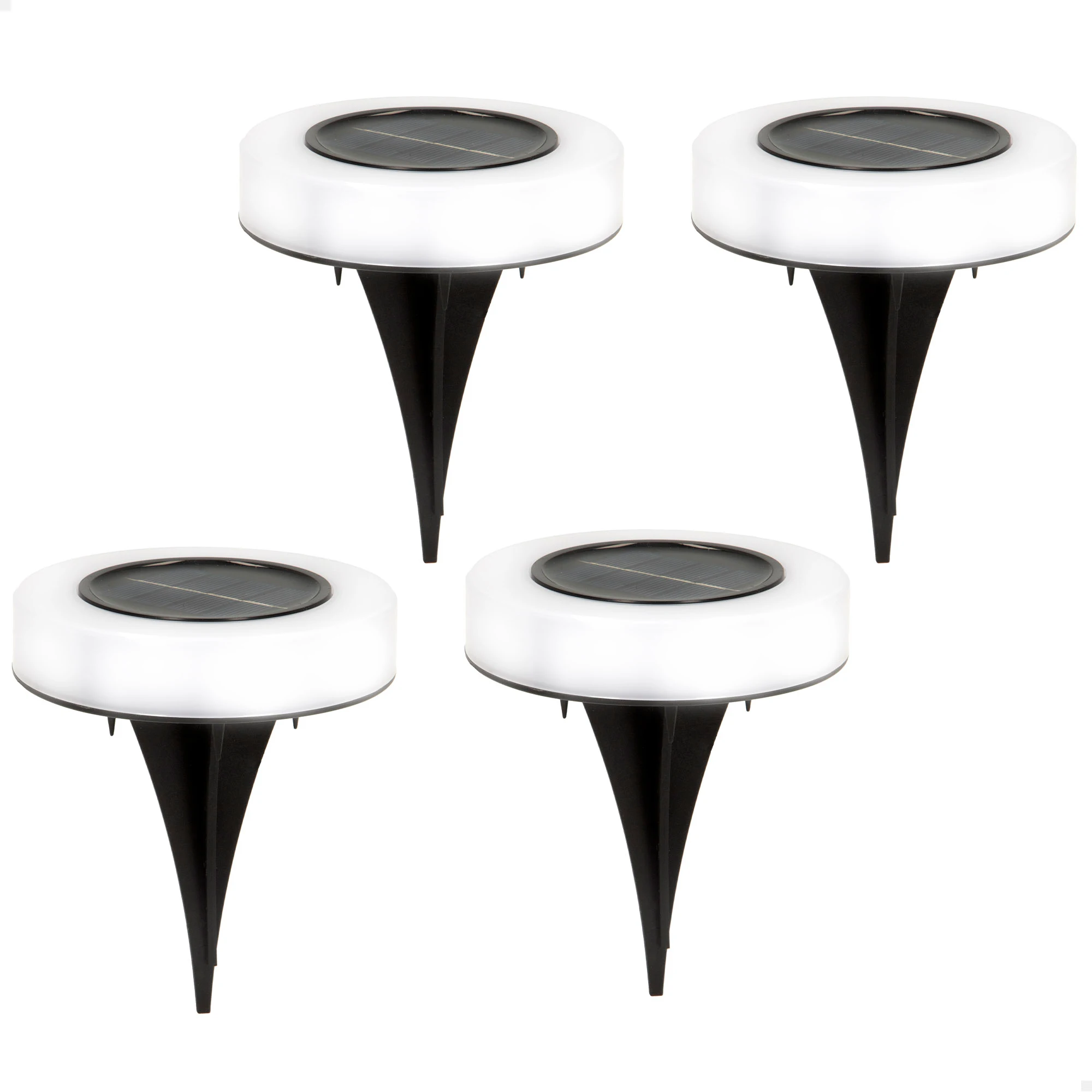 Pack de 4 focos balizas exteriores solares Aktive, Luz continua entre 6 y 8 horas, 8 leds, de 4 lumens, Impermeable