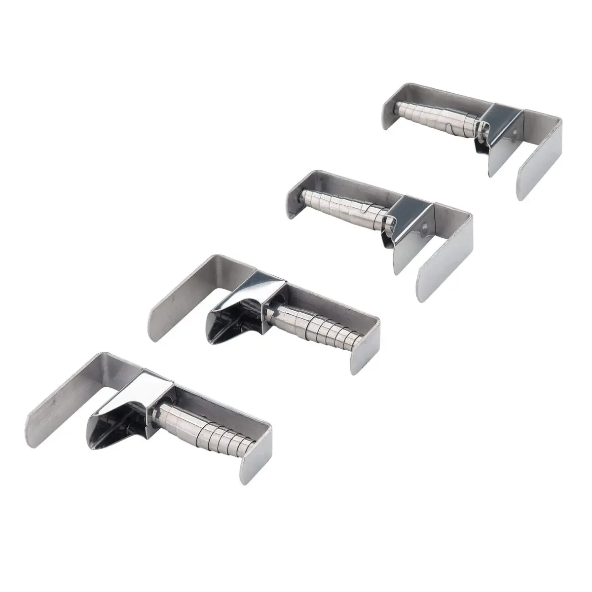 FACKELMANN Pinzas sujeta manteles ajustables para tableros desde 1,8 a 5,4cm de grosor en acero inoxidable de cuidada calidad, 4uds.