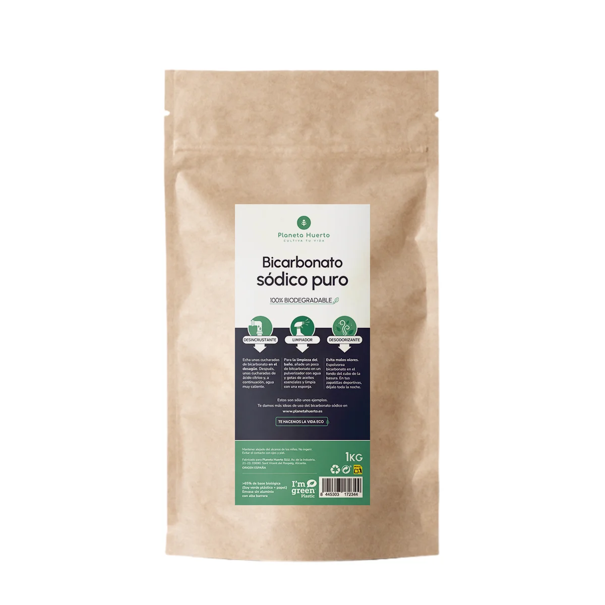 PLANETA HUERTO | Bicarbonato Sódico 1 kg - Multiusos, Hipoalergénico y Ecológico para Limpieza, Cocina y Más
