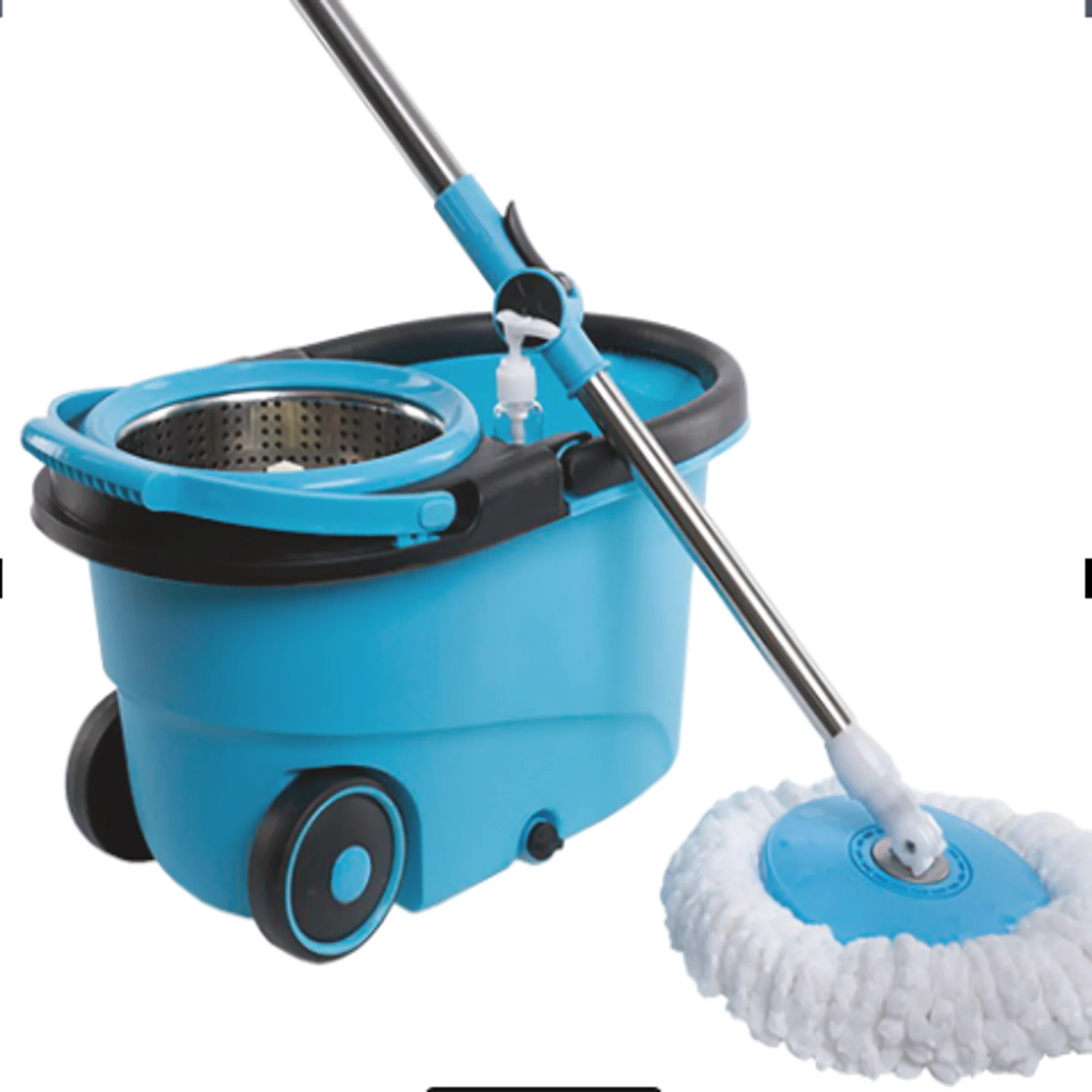 Mopa Fregona Giratoria con Cubo y Sistema de Autoescurrido 360°, Kit Completo con Ruedas, Alta Absorción, Limpieza Fácil para Todo Tipo de Suelos, Uso en Seco y Mojado, Hogar Profesional