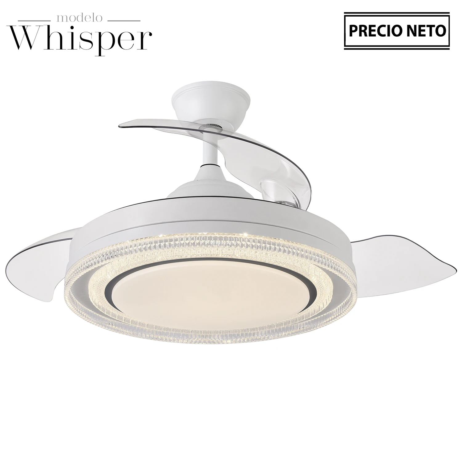 Ventilador techo con luz 3 aspasretractiles blanco whisper 107x33-48cm l mpara: 50cm