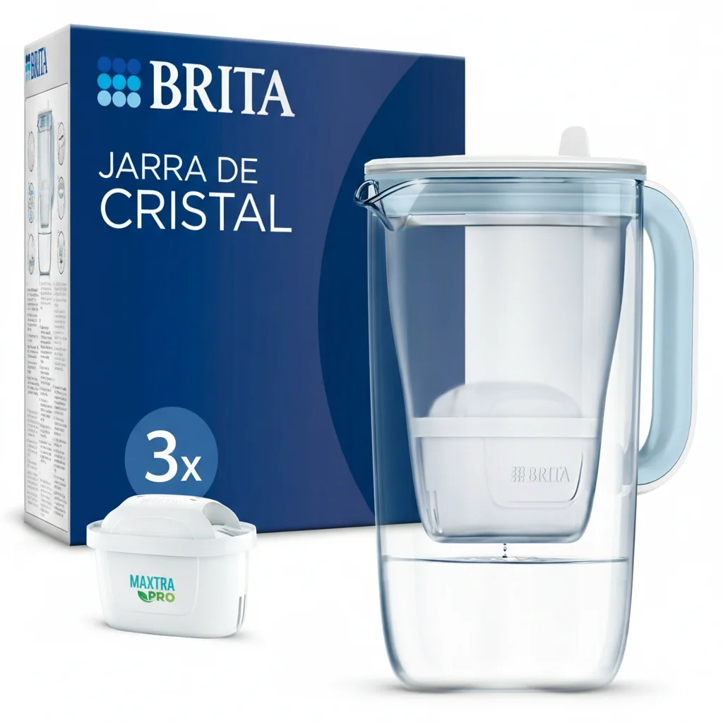 BRITA Jarra Filtrante Cristal Azul | Incluye 3 Filtros MAXTRA PRO All-in-1 | Filtra hasta 150L | Elimina cal, cloro, metales y contaminantes | Mejora el sabor del agua | Diseño elegante en cristal |