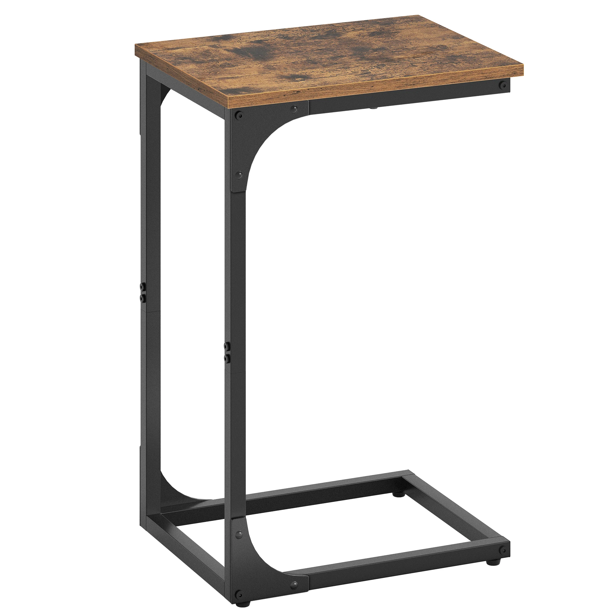 VASAGLE Tavolino Laterale per Divano, Comodino, a Forma di C, Vassoio TV, per Soggiorno, Camera da Letto, Stile Industriale, Marrone Rustico e Nero