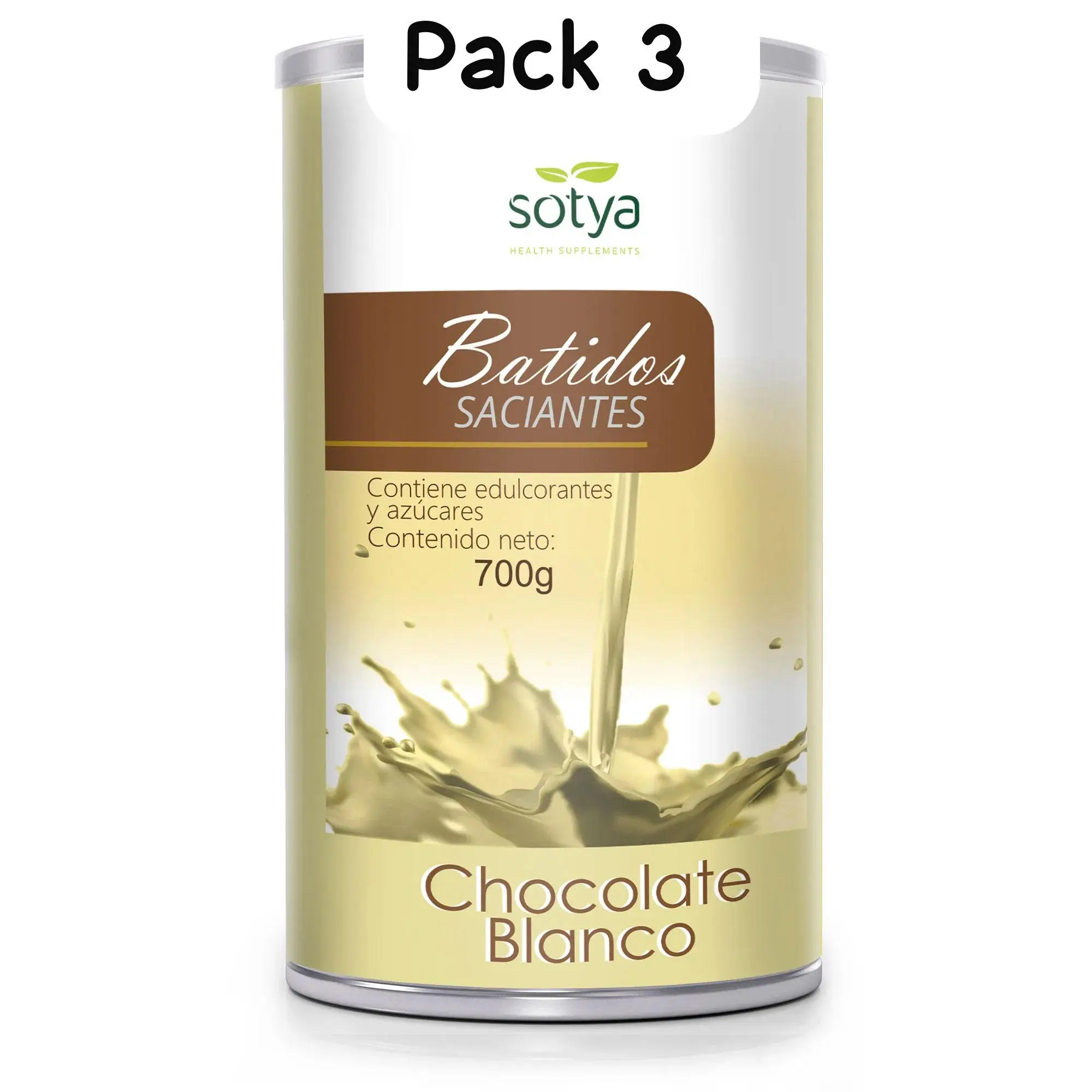 Pack 3 Batido Saciante Chocolate Blanco 600 g sotya