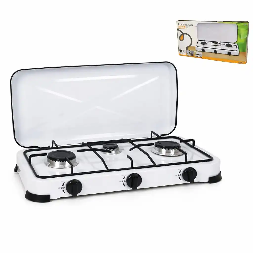 Cocina Bringo de 3 Fuegos a Gas con Tapa – Cocina Portátil de Mesa para Hogar y Camping